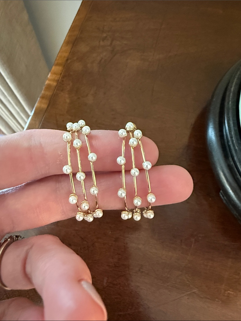 Gold Pearl Beaded Hoop Earrings - so pretty!!